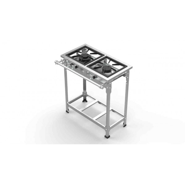FOGÃO AÇO INOX 2 BOCAS BAIXA PRESSÃO 1 QUEIMADOR DUPLO E 1 QUEIMADOR SIMPLES