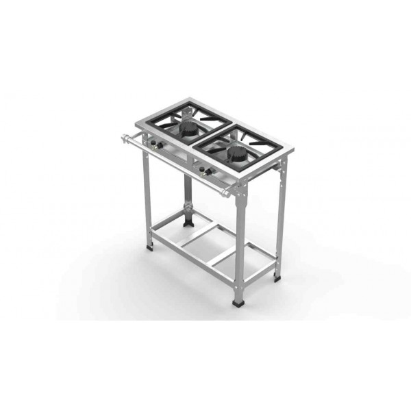 FOGÃO AÇO INOX 2 BOCAS ALTA PRESSÃO QUEIMADOR SIMPLES