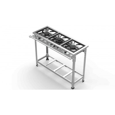 FOGÃO AÇO INOX 3 BOCAS BAIXA PRESSÃO 2 QUEIMADOR SIMPLES E 1 QUEIMADOR DUPLO