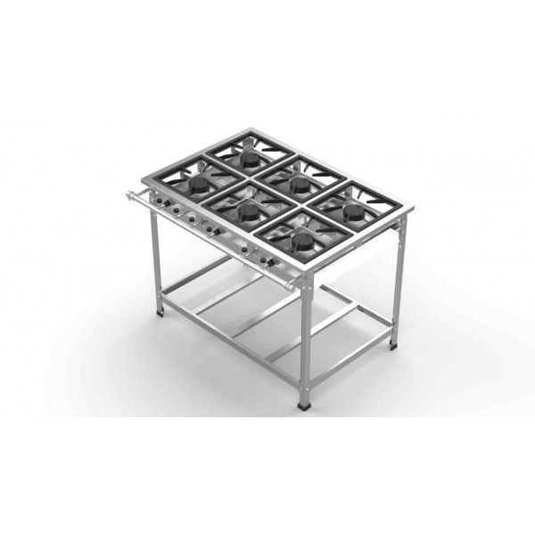 FOGÃO AÇO INOX 6 BOCAS ALTA PRESSÃO QUEIMADOR SIMPLES