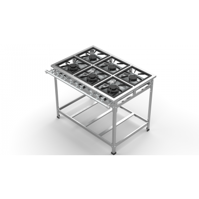FOGÃO AÇO INOX 6 BOCAS BAIXA PRESSÃO 3 QUEIMADOR SIMPLES E 3 QUEIMADORES DUPLOS